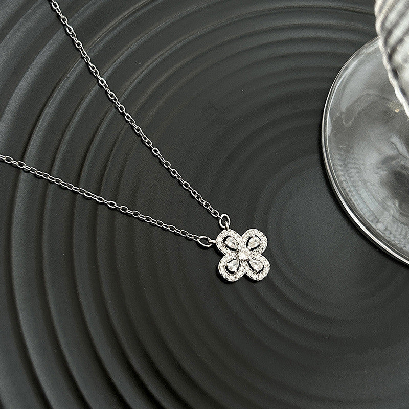 Titanium Steel Four-Leaf Clover Necklace | Hypoallergenic Diamond-Accent Jewelry | Lucky Charm Gift for Women