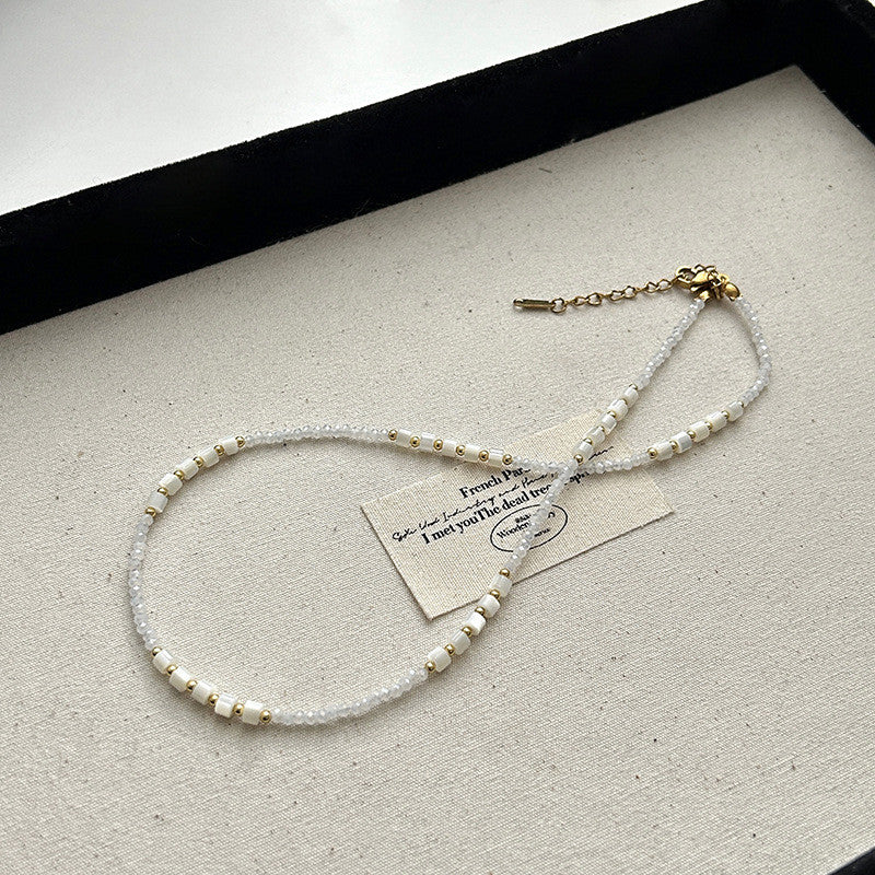 Black & White Geometric Bead Necklace | Gold-Accented Minimalist Jewelry | Hypoallergenic Unisex 50cm Chain