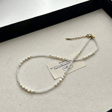 Load image into Gallery viewer, Black &amp; White Geometric Bead Necklace | Gold-Accented Minimalist Jewelry | Hypoallergenic Unisex 50cm Chain