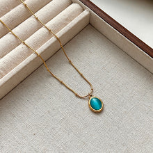 Charger l&#39;image dans la galerie, Turquoise Gold Necklace for Women | Hypoallergenic Oval Gemstone Pendant | Adjustable 45cm Minimalist Daily Jewelry