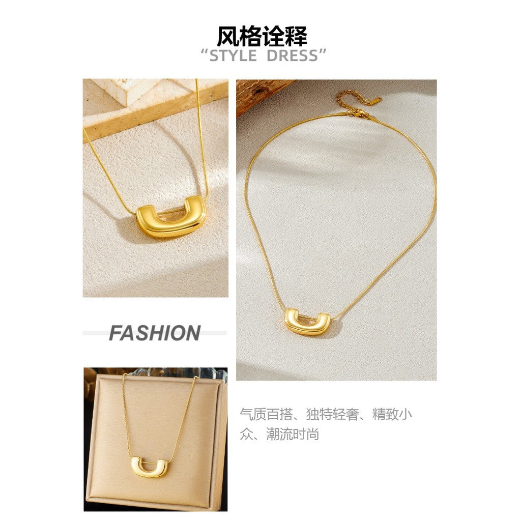 Modernist U-Pendant Necklace | Women Minimalist  Hypoallergenic Adjustable Chain for Daily Elegance