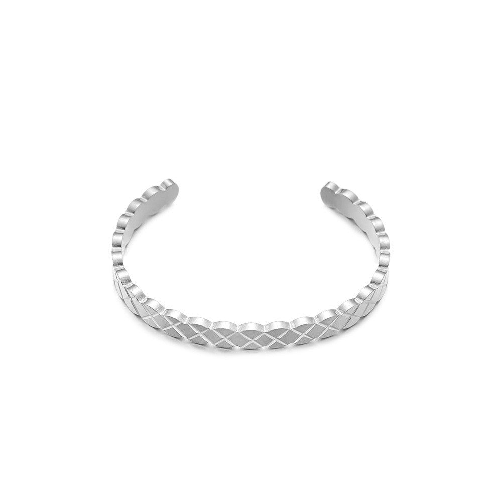 Geometric Waveform Bangle | Women French Style Titanium Steel Bracelet for Contemporary Minimalism
