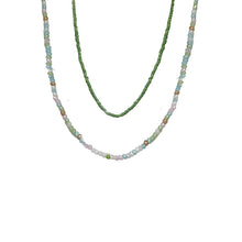 Charger l&#39;image dans la galerie, Pastel Green &amp; Pink Seed Bead Necklace | Opal Glass Multilayer Boho Jewelry | Adjustable 50-60cm for Daily/Wedding Gift