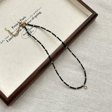 Load image into Gallery viewer, Black Onyx &amp; Gold Bead Necklace | Hypoallergenic Adjustable 50cm Chain with Diamond Charm | Unisex Daily Jewelry