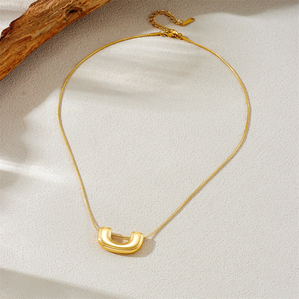 Modernist U-Pendant Necklace | Women Minimalist  Hypoallergenic Adjustable Chain for Daily Elegance