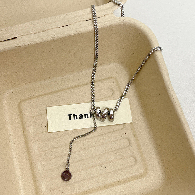 Silver 'M' Initial & Smiley Face Necklace | Hypoallergenic Personalized Jewelry for Girls | Adjustable 50cm Daily Gift