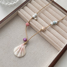 Charger l&#39;image dans la galerie, Pastel Shell &amp; Bead Rope Necklace | Handmade Adjustable Beach Jewelry | Hypoallergenic Boho Gift for Women