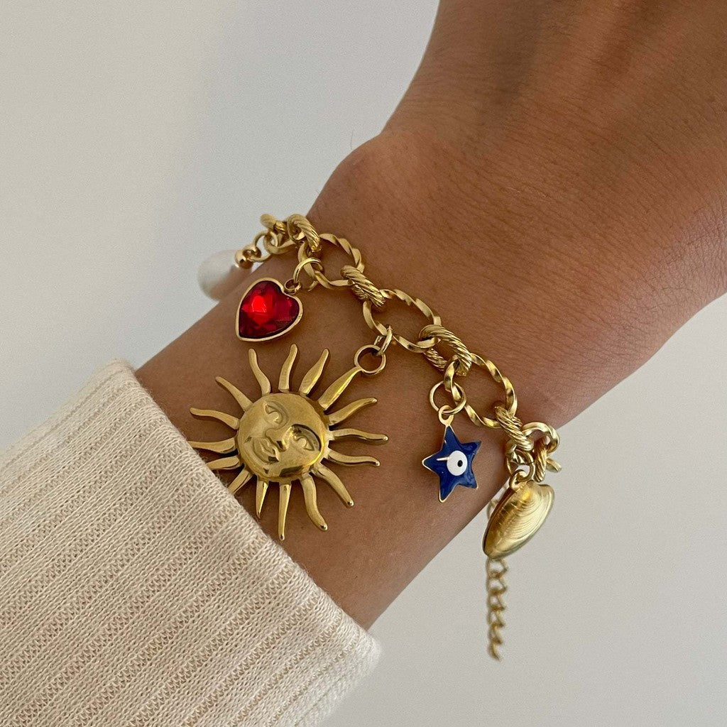 Summer Beach Style Marine Festive Charms | Titanium Steel Multi-Pendant Necklace for Baju Kurung & Raya