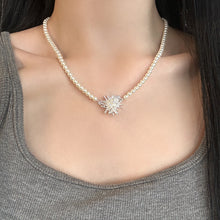 Charger l&#39;image dans la galerie, Silver Pearl Necklace with Copper Dandelion Pendant | Hypoallergenic Adjustable Jewelry for Women | Minimalist Daily Giftn