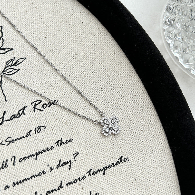 Titanium Steel Four-Leaf Clover Necklace | Hypoallergenic Diamond-Accent Jewelry | Lucky Charm Gift for Women
