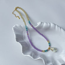 Charger l&#39;image dans la galerie, Pastel Amethyst Bead Necklace | Gold-Accented Multicolor Glass &amp; Crystal Jewelry | Adjustable 45cm Hypoallergenic Gift
