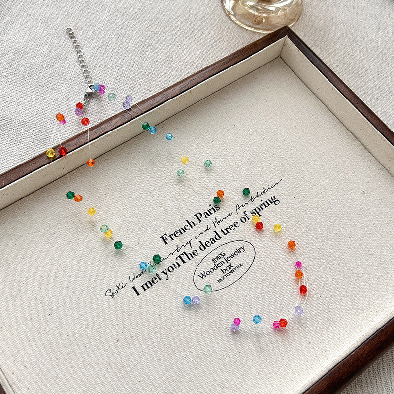 Multicolor Bead Layered Necklace | 3-Strand Adjustable Silver Chain | Hypoallergenic Boho Jewelry for Women