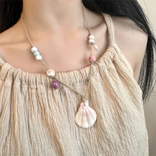 Charger l&#39;image dans la galerie, Pastel Shell &amp; Bead Rope Necklace | Handmade Adjustable Beach Jewelry | Hypoallergenic Boho Gift for Women