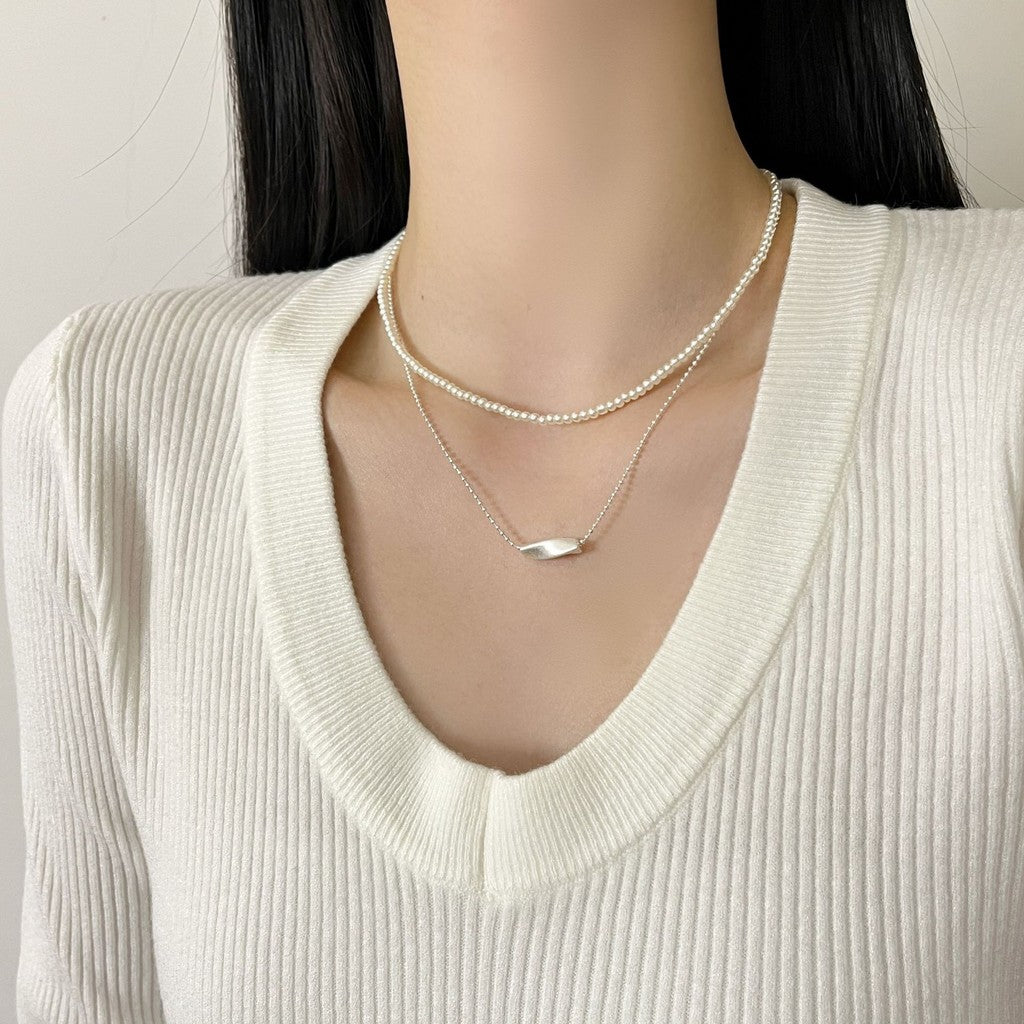 Layered Pearl & Silver Ball Necklace | Hypoallergenic Minimalist Jewelry for Women | 45cm Adjustable Wedding/Casual Gift