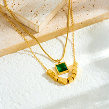 Load image into Gallery viewer, 【Pendant Necklace】Women Layered Radiance | Emerald Square Pendant &amp; Dual-Chain Design