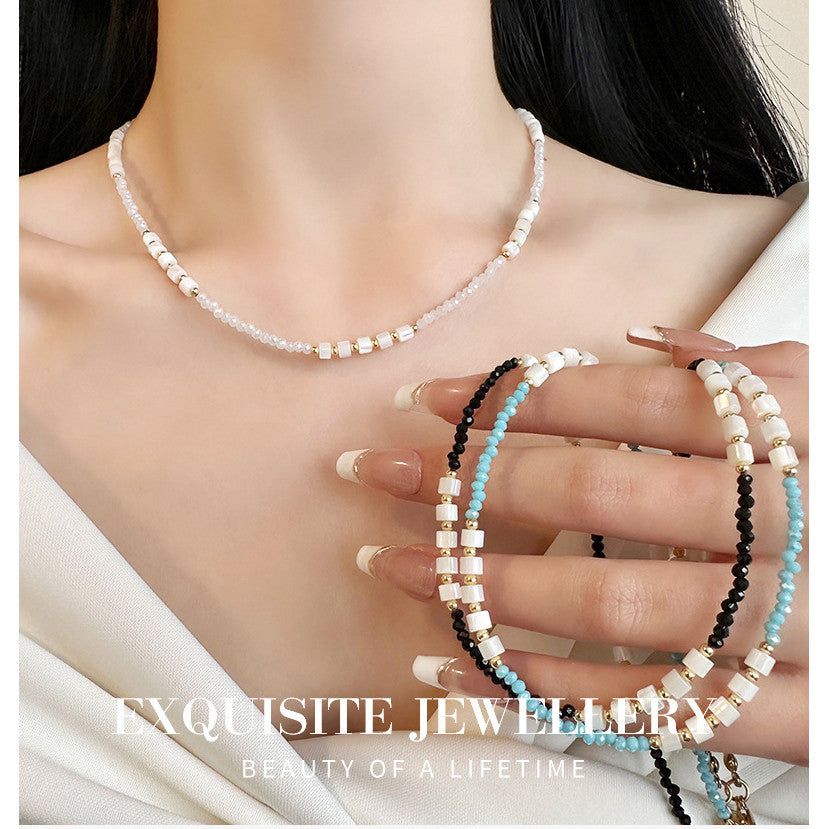 Black & White Geometric Bead Necklace | Gold-Accented Minimalist Jewelry | Hypoallergenic Unisex 50cm Chain