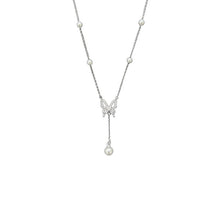 Laden Sie das Bild in den Galerie-Viewer, Butterfly &amp; Pearl White Gold Necklace | Hypoallergenic Elegant Jewelry for Women | Wedding &amp; Daily Luxury Gift