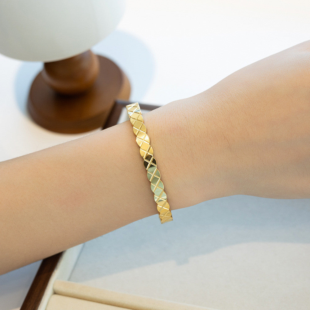 Geometric Waveform Bangle | Women French Style Titanium Steel Bracelet for Contemporary Minimalism