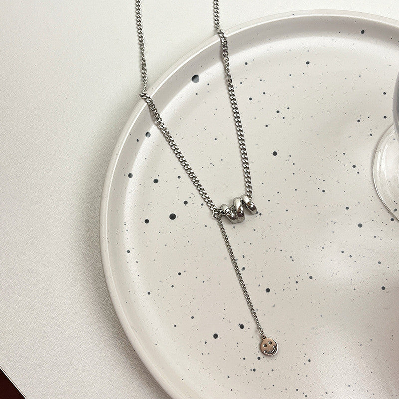 Silver 'M' Initial & Smiley Face Necklace | Hypoallergenic Personalized Jewelry for Girls | Adjustable 50cm Daily Gift