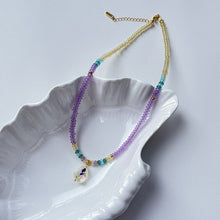 Charger l&#39;image dans la galerie, Pastel Amethyst Bead Necklace | Gold-Accented Multicolor Glass &amp; Crystal Jewelry | Adjustable 45cm Hypoallergenic Gift