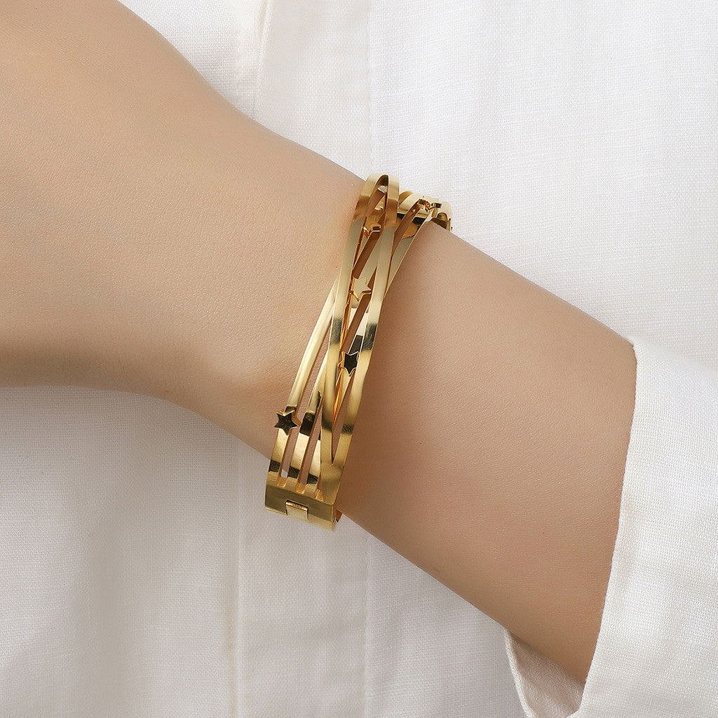 【Bangle Bracelet】Celestial Geometry | Dual-Tone Titanium Steel with Precision Dimensioning