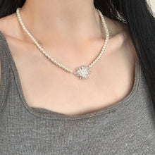 Charger l&#39;image dans la galerie, Silver Pearl Necklace with Copper Dandelion Pendant | Hypoallergenic Adjustable Jewelry for Women | Minimalist Daily Giftn