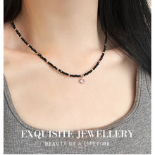 Load image into Gallery viewer, Black Onyx &amp; Gold Bead Necklace | Hypoallergenic Adjustable 50cm Chain with Diamond Charm | Unisex Daily Jewelry