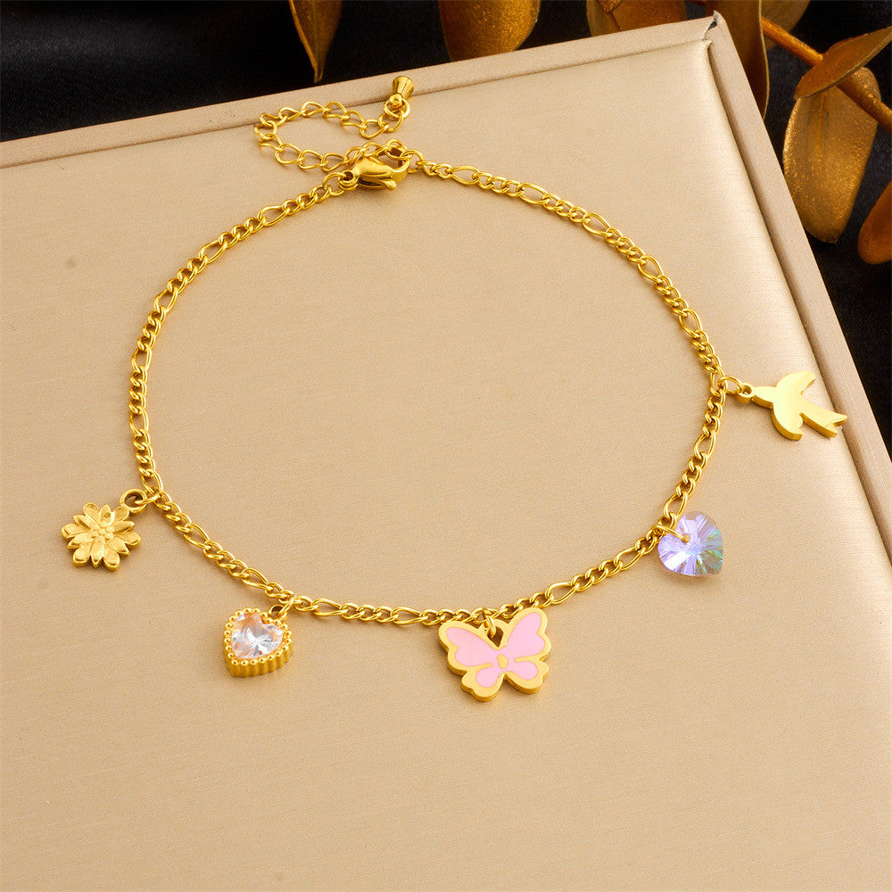【Anklet】Multi-Charms Elegance | Women Adjustable Beach-Ready Design with Pearl & Butterfly Accents