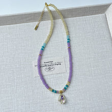 Charger l&#39;image dans la galerie, Pastel Amethyst Bead Necklace | Gold-Accented Multicolor Glass &amp; Crystal Jewelry | Adjustable 45cm Hypoallergenic Gift