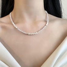 Load image into Gallery viewer, Black &amp; White Geometric Bead Necklace | Gold-Accented Minimalist Jewelry | Hypoallergenic Unisex 50cm Chain