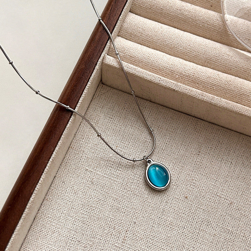 Turquoise Gold Necklace for Women | Hypoallergenic Oval Gemstone Pendant | Adjustable 45cm Minimalist Daily Jewelry