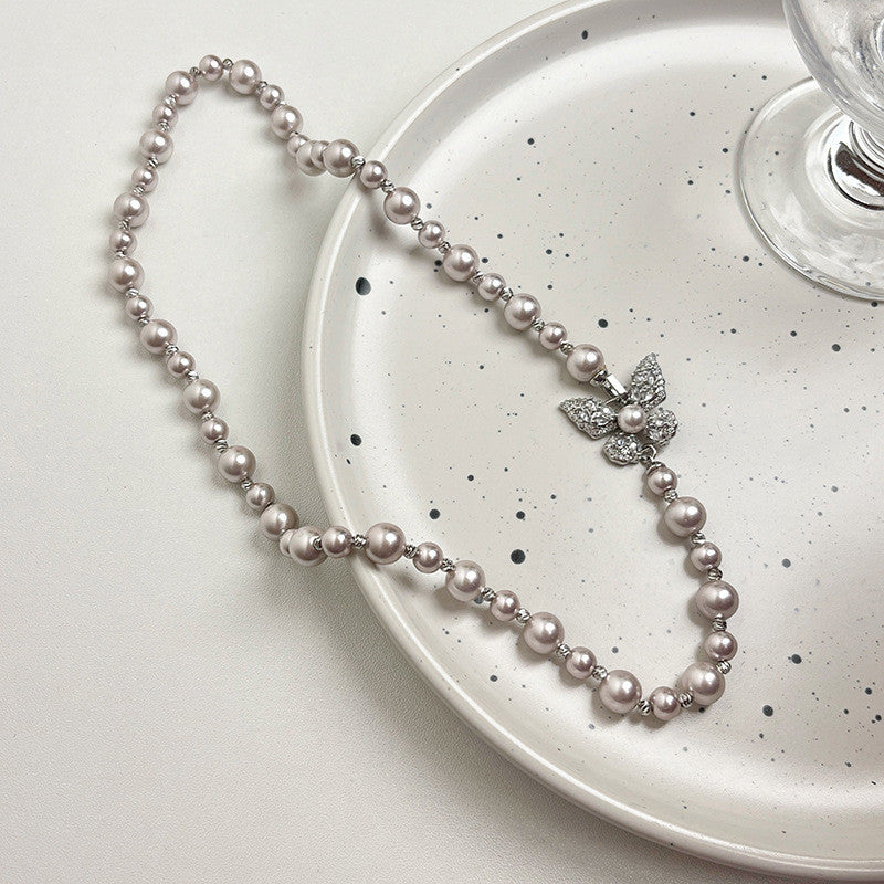 925 Silver Pearl Necklace with Butterfly Charm Luxury Gift for Women Free Shipping