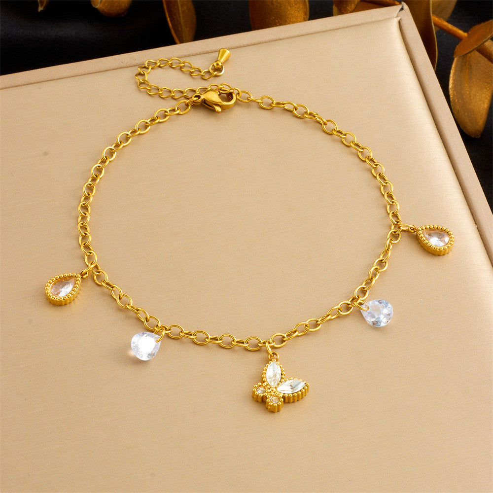 【Anklet】Multi-Charms Elegance | Women Adjustable Beach-Ready Design with Pearl & Butterfly Accents