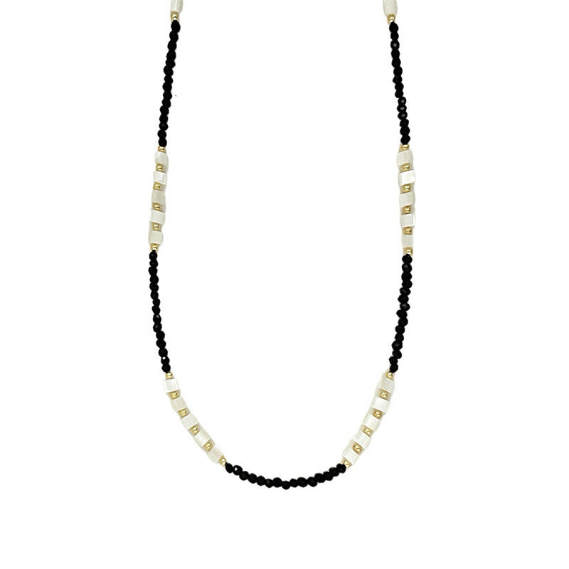Black & White Geometric Bead Necklace | Gold-Accented Minimalist Jewelry | Hypoallergenic Unisex 50cm Chain