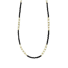 Load image into Gallery viewer, Black &amp; White Geometric Bead Necklace | Gold-Accented Minimalist Jewelry | Hypoallergenic Unisex 50cm Chain