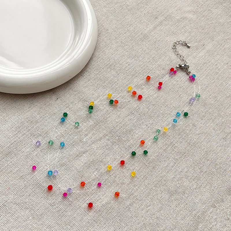 Multicolor Bead Layered Necklace | 3-Strand Adjustable Silver Chain | Hypoallergenic Boho Jewelry for Women