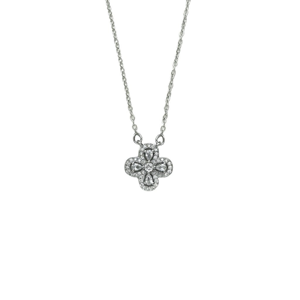 Titanium Steel Four-Leaf Clover Necklace | Hypoallergenic Diamond-Accent Jewelry | Lucky Charm Gift for Women