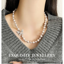 Laden Sie das Bild in den Galerie-Viewer, 925 Silver Pearl Necklace with Butterfly Charm Luxury Gift for Women Free Shipping