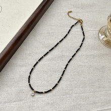 Load image into Gallery viewer, Black Onyx &amp; Gold Bead Necklace | Hypoallergenic Adjustable 50cm Chain with Diamond Charm | Unisex Daily Jewelry