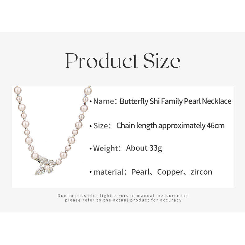 925 Silver Pearl Necklace with Butterfly Charm Luxury Gift for Women Free Shipping