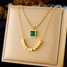 Load image into Gallery viewer, 【Pendant Necklace】Women Layered Radiance | Emerald Square Pendant &amp; Dual-Chain Design