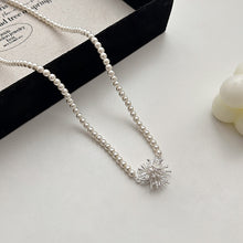 Charger l&#39;image dans la galerie, Silver Pearl Necklace with Copper Dandelion Pendant | Hypoallergenic Adjustable Jewelry for Women | Minimalist Daily Giftn