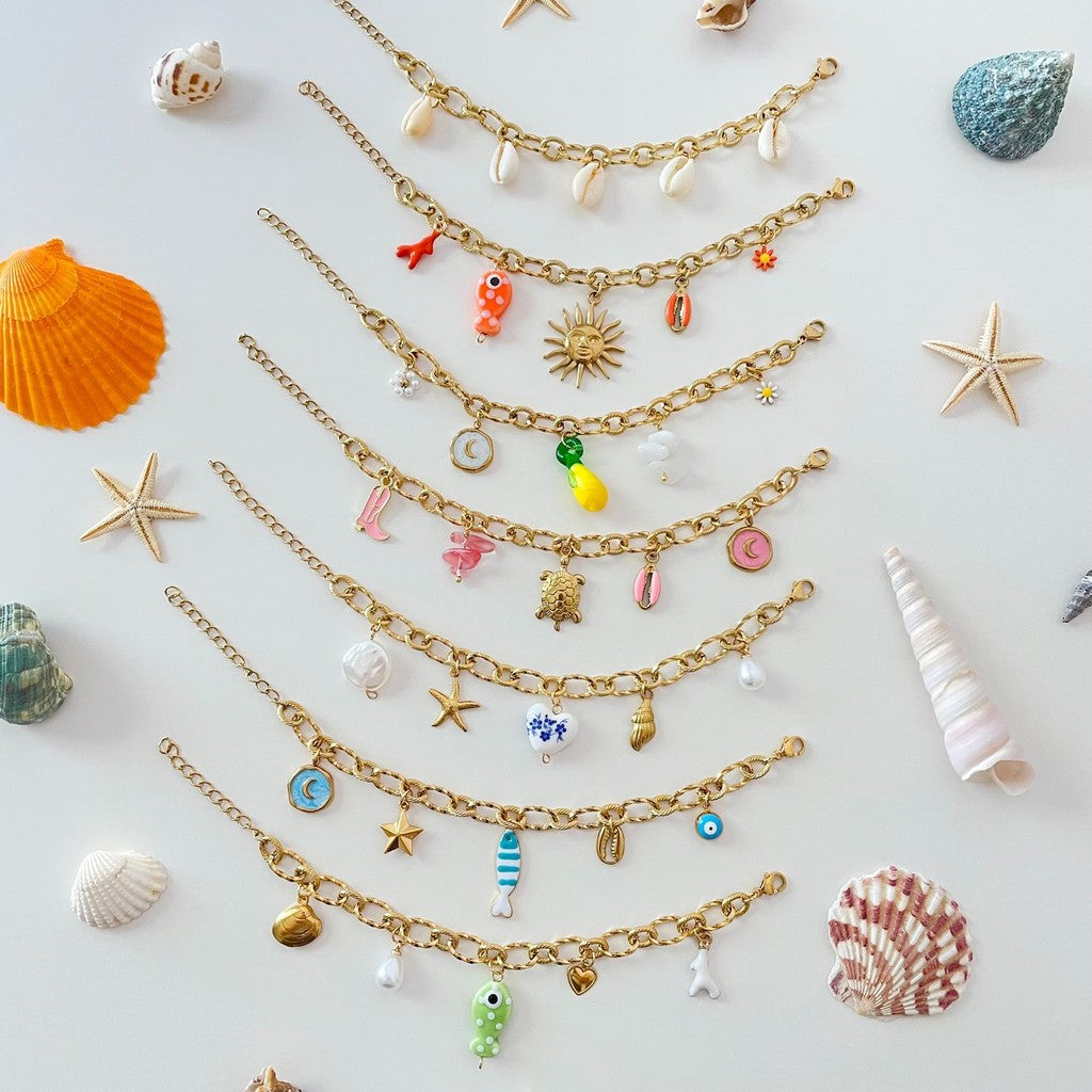 Summer Beach Style Marine Festive Charms | Titanium Steel Multi-Pendant Necklace for Baju Kurung & Raya