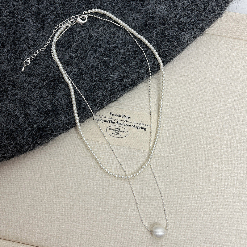 Layered Pearl & Silver Ball Necklace | Hypoallergenic Minimalist Jewelry for Women | 45cm Adjustable Wedding/Casual Gift