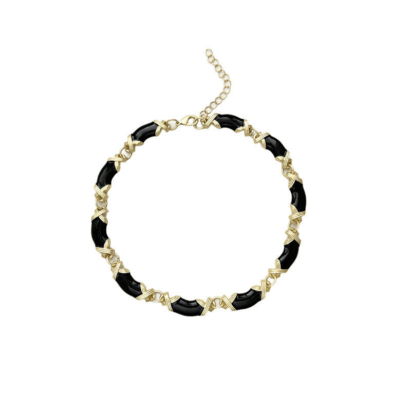 Black Onyx & Gold X-Band Bracelet | Hypoallergenic Adjustable Jewelry for Women | Modern Luxury Minimalist Design