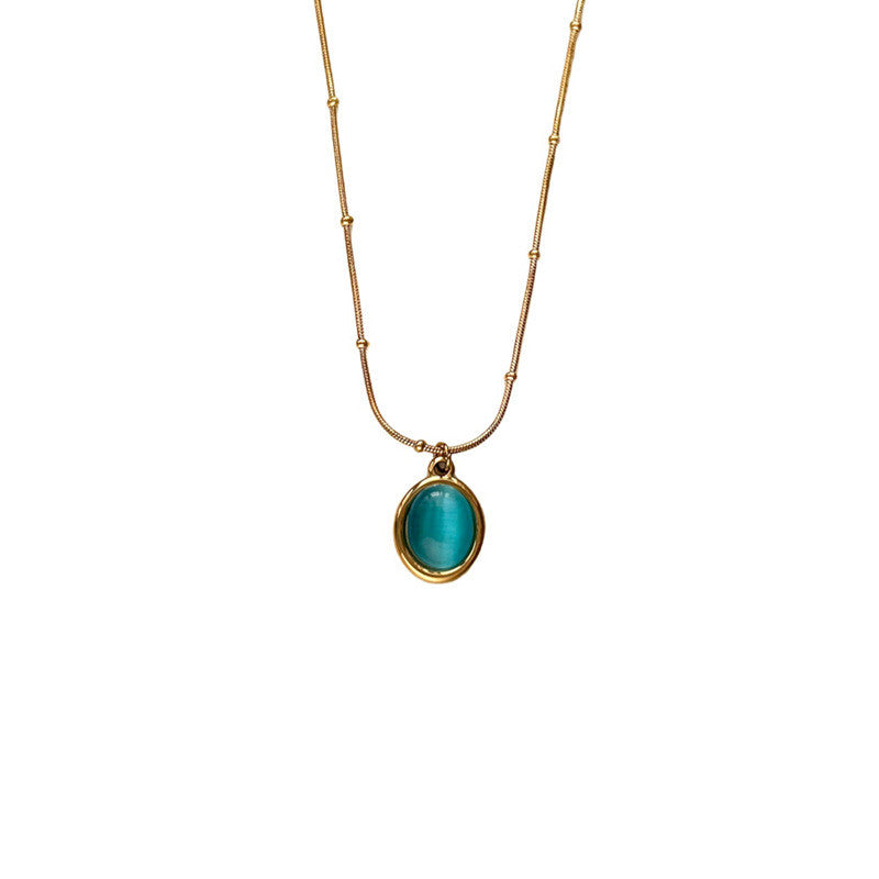 Turquoise Gold Necklace for Women | Hypoallergenic Oval Gemstone Pendant | Adjustable 45cm Minimalist Daily Jewelry
