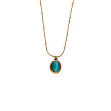 Charger l&#39;image dans la galerie, Turquoise Gold Necklace for Women | Hypoallergenic Oval Gemstone Pendant | Adjustable 45cm Minimalist Daily Jewelry