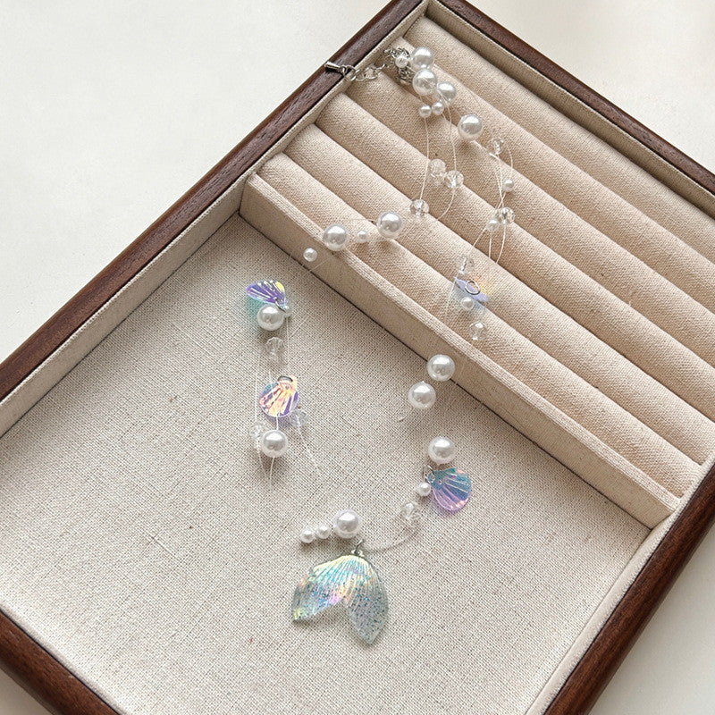 Mermaid Tail Multi-Strand Necklace | Iridescent Pearl & Shell Jewelry | Hypoallergenic Beach Fantasy Gift for Women
