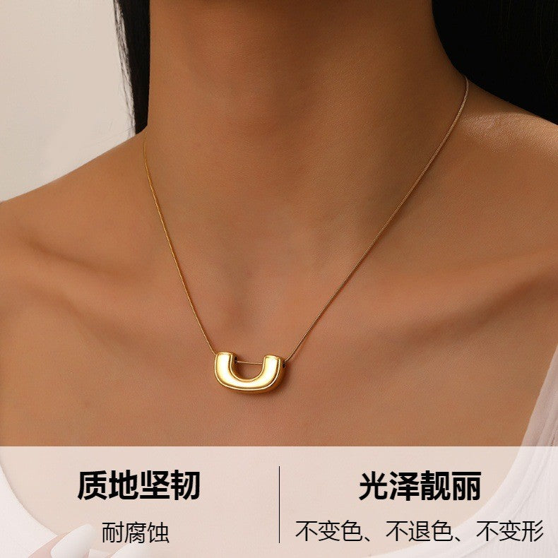 Modernist U-Pendant Necklace | Women Minimalist  Hypoallergenic Adjustable Chain for Daily Elegance