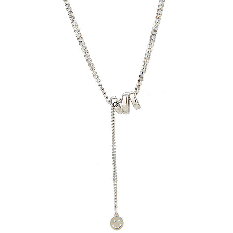 Silver 'M' Initial & Smiley Face Necklace | Hypoallergenic Personalized Jewelry for Girls | Adjustable 50cm Daily Gift